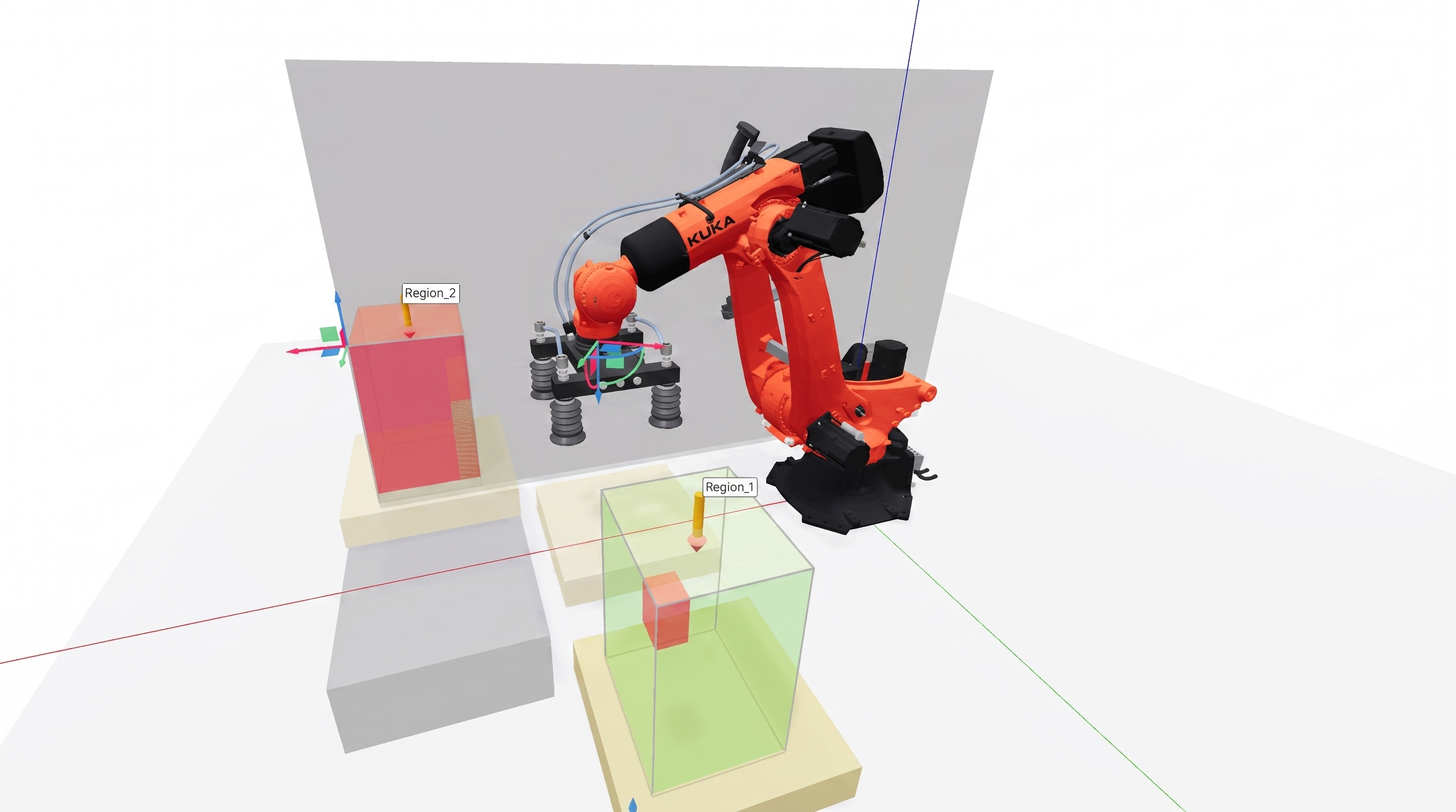 Palletizing robot reachability analysis view with pick and place regions
