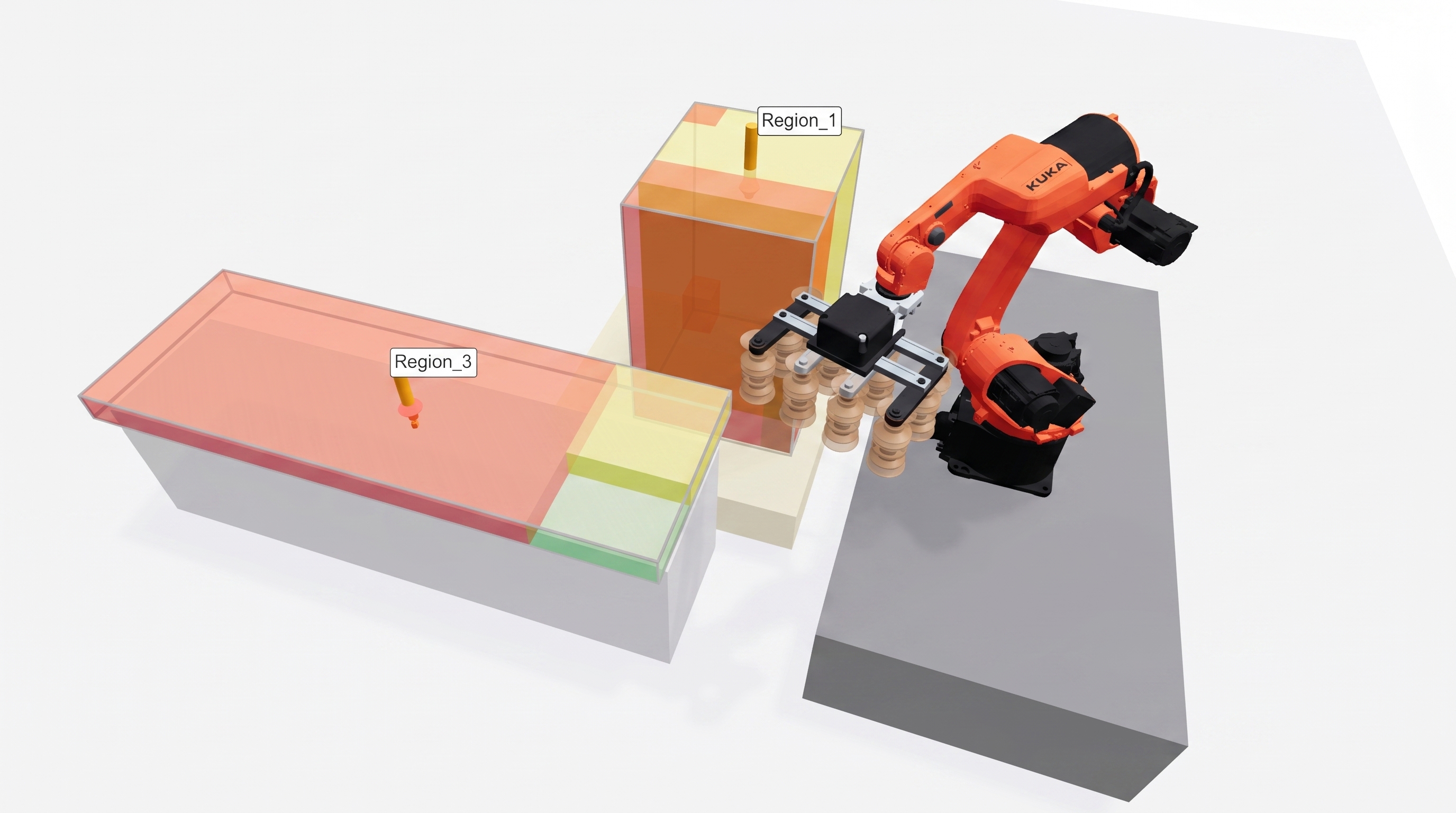 Robot workspace reachability analyzer output with color-coded region results